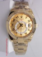 Top Grade Rolex Sky Dweller Copy Watch - All Gold Arabic Markers 42mm